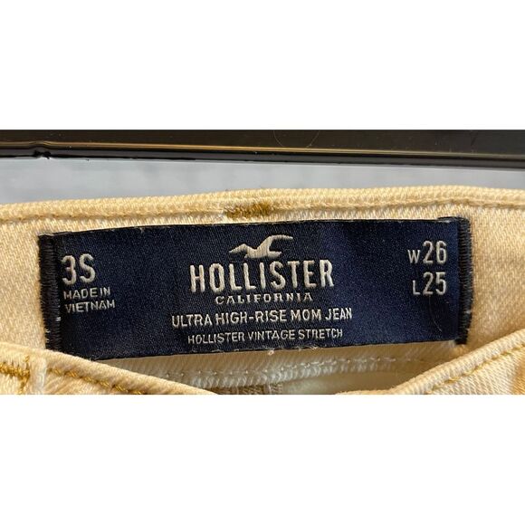Hollister Two-Tone Ultra High-Rise Mom Jeans Vintage Color Block Beige White 3W - Picture 3 of 3